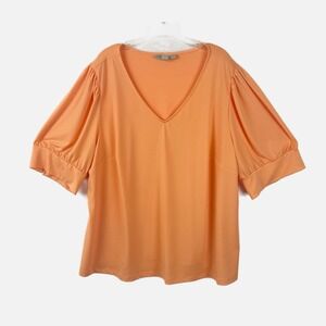 Anthropologie RYEGRASS Highlighter Orange Casual Puff Sleeve Blouse Plus Size 1X